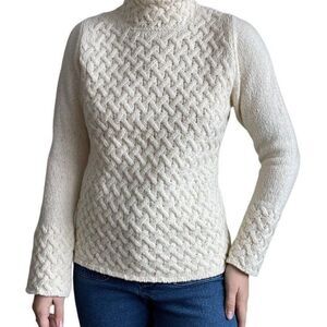 Irelandseye Womens Irish White Wool Cashmere Blend Fisherman Turtleneck Sweater